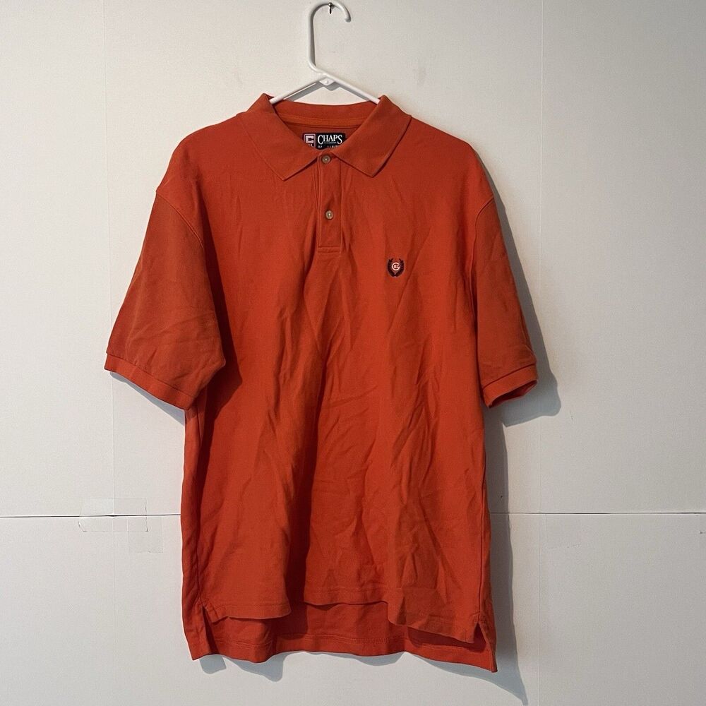 Chaps Ralph Lauren Mens Polo Shirt Size L Orange Embroidered Short Sleeve